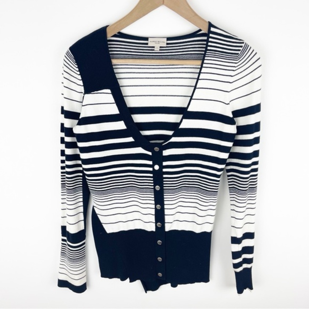 Karen Millen Asymmetrical Black White Striped Cardigan Size 2